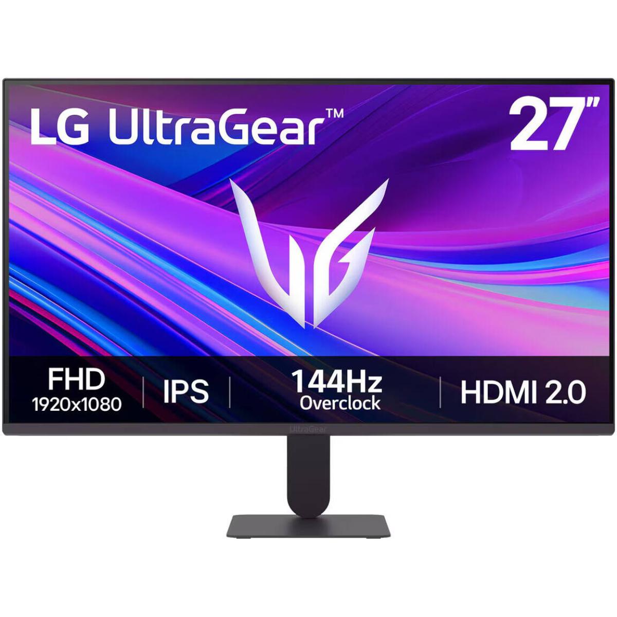 LG 27G411A Ultragear 27" Full HD IPS Gaming Monitor, 144Hz (O/C), 1ms MBR, NVIDIA G-Sync Compatible, AMD FreeSync, HDR10, HDMI, DisplayPort, Slim Stand, Black