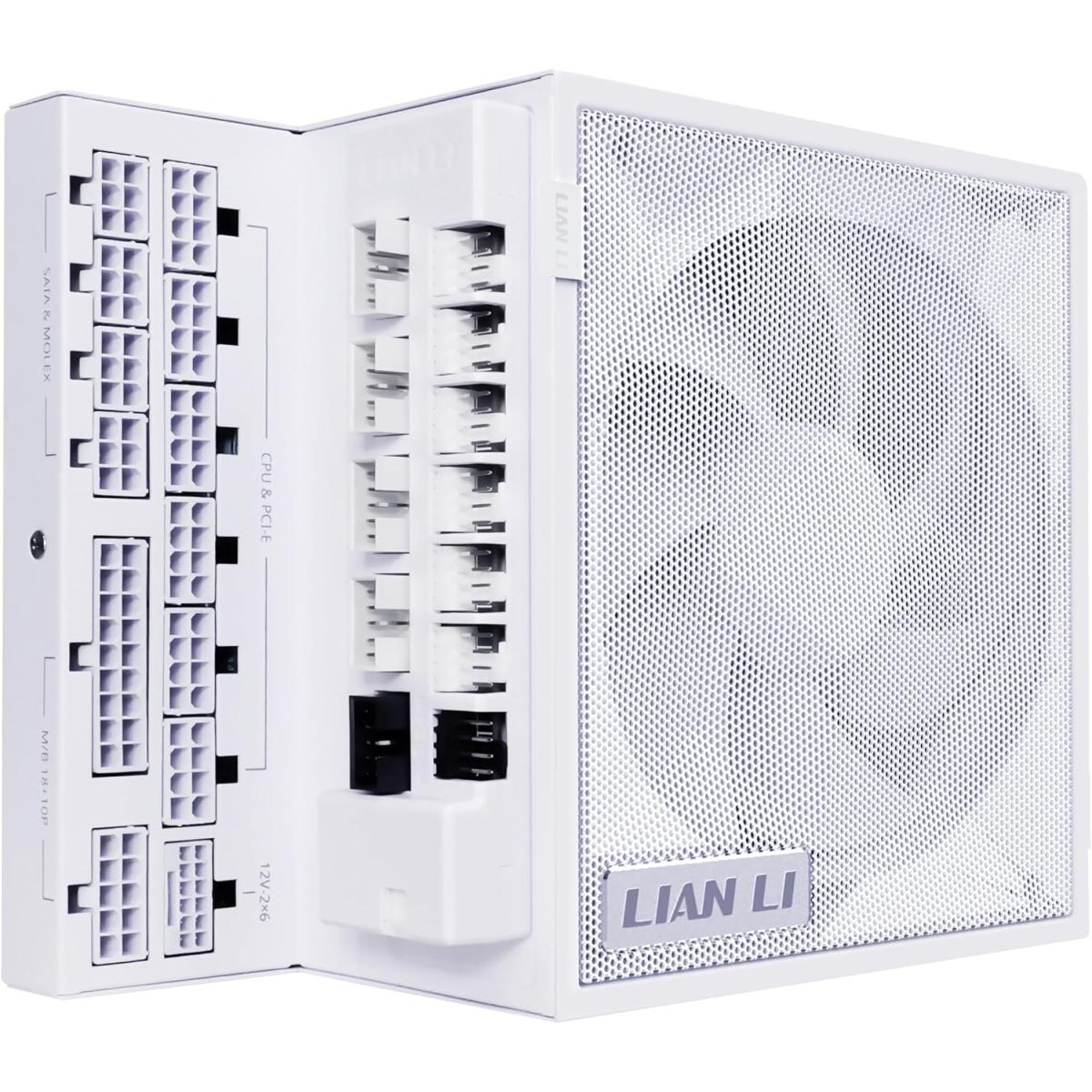 Lian Li Edge 1000W 80+ Gold Full Modular (Fan Hub Included) ATX 3.0 3.1-PCIE 5.1-L-Shape Design for Dual Chamber Case-120mm FDB Fan-Supports up to 4 USB Device - White