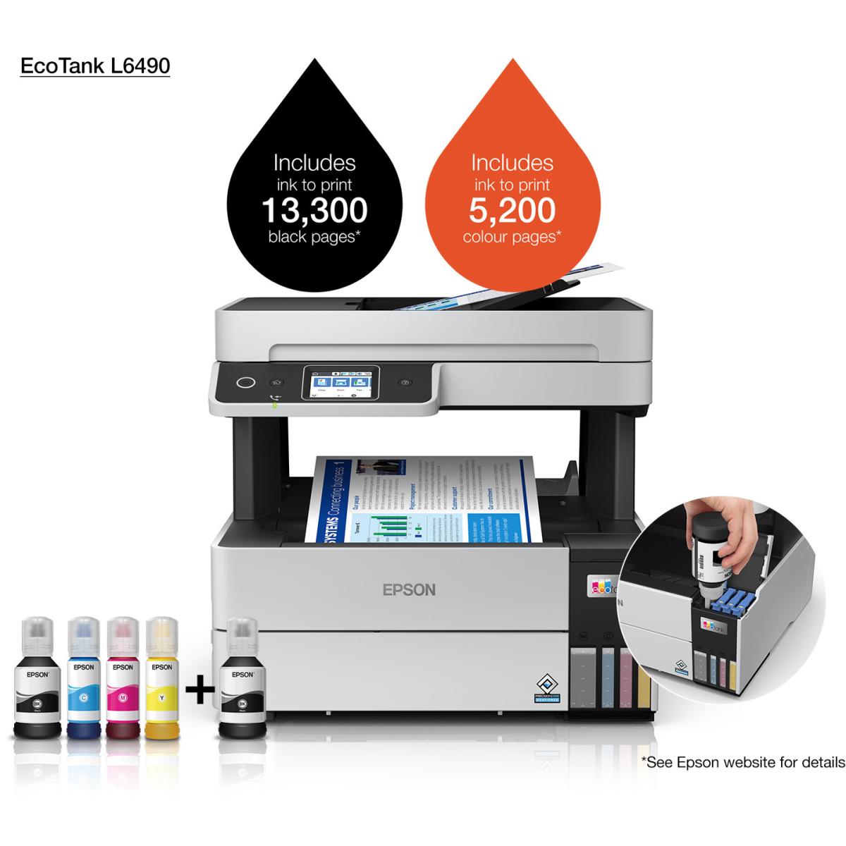 Epson EcoTank L6490 Color All-in-One Wireless Multi-function Machine (Copy/Print/Scan) - Black Epson EcoTank L6490 Color All-in-One Wireless Multi-function Machine (Copy/Print/Scan) - Black