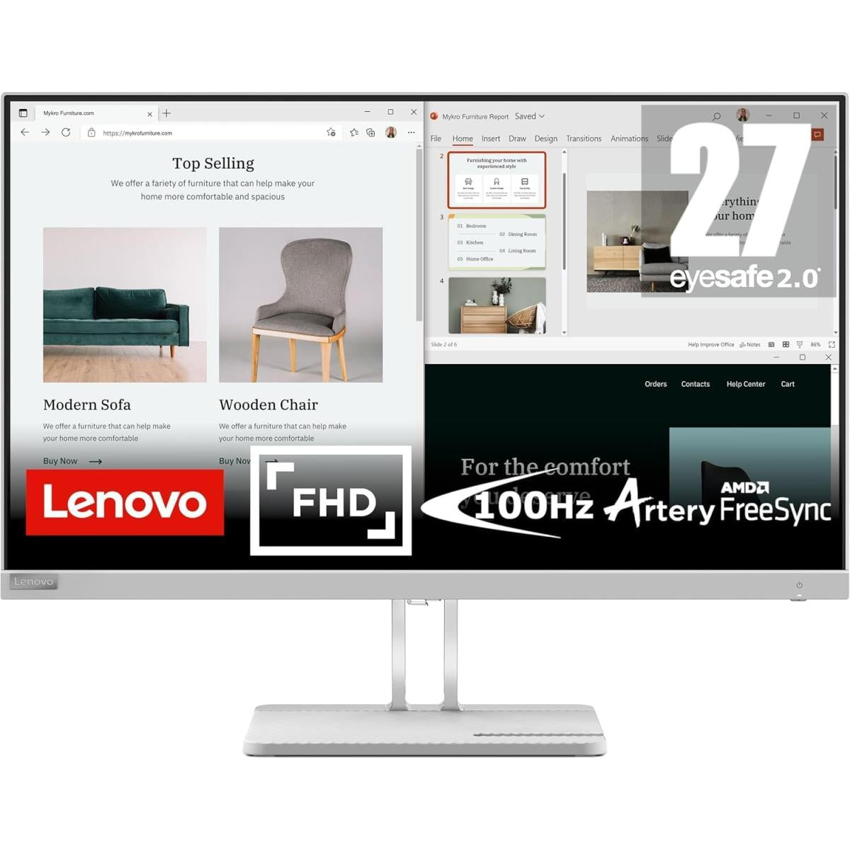 Lenovo L27e-40 27" Full HD 99% sRGB 100Hz Eyesafe & Low Blue Light w/ VGA & HDMI Interface - Cloud Grey
