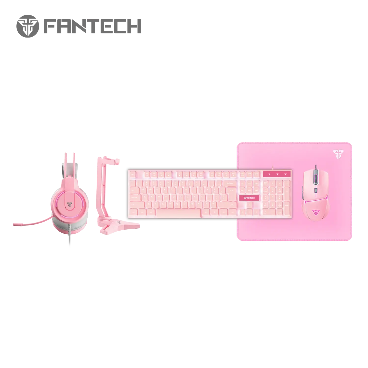 Fantech P51 5 In 1 Pink Combo Keyboard+ Mouse + Mousepad + Headset + Headset Stand