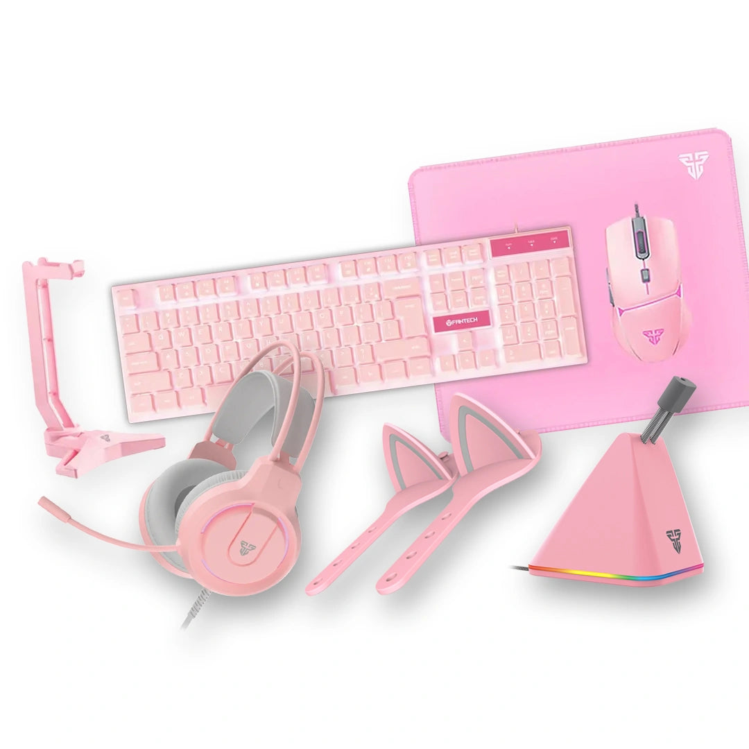 Fantech Bundle A 6 Gaming Accessories P51 5 In 1 Pink Combo + Mbr01 Bungee + Ac5001 Kitty Ears