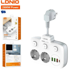 LDNIO SE2435 2 AC Outlets Portable Electrical Extension & 20W USB-C PD Fast Charging & Multi-Device Protection EU Plug - White