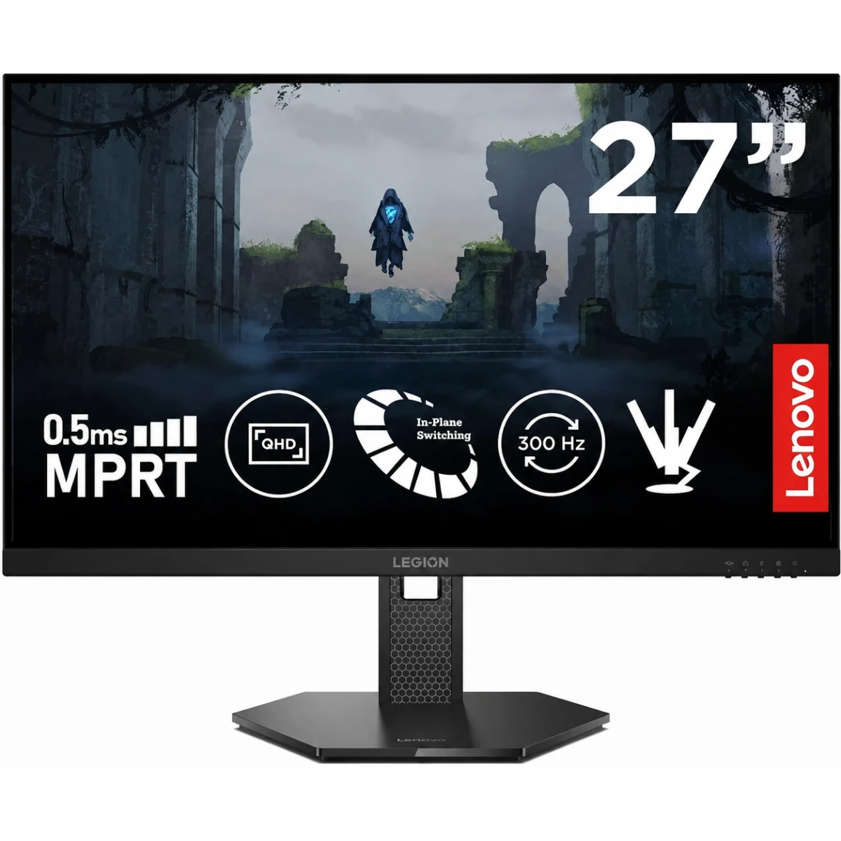 Lenovo Legion 27Q-11 27'' IPS 2K QHD 300Hz HDR10 0.5ms MPRT Gaming Monitor , 2X HDMI 2.1, DP 1.4, DP Cable, AMD FreeSync Premium Tilt/Height/Rotation/Pivot Adjustment - Black