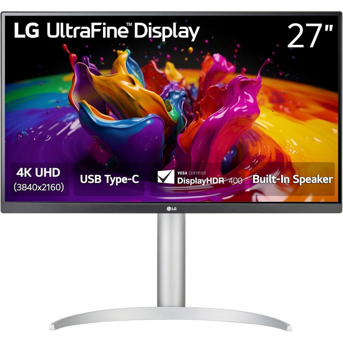 LG 27UP850K Ultrafine 27" IPS 4K UHD (3840 x 2160) HDR 400, DCI-P3 95% Built-in Speaker, HDMI, DisplayPort, USB Type-C 90W PD, Tilt/Height/Pivot Adjustable Stand, White