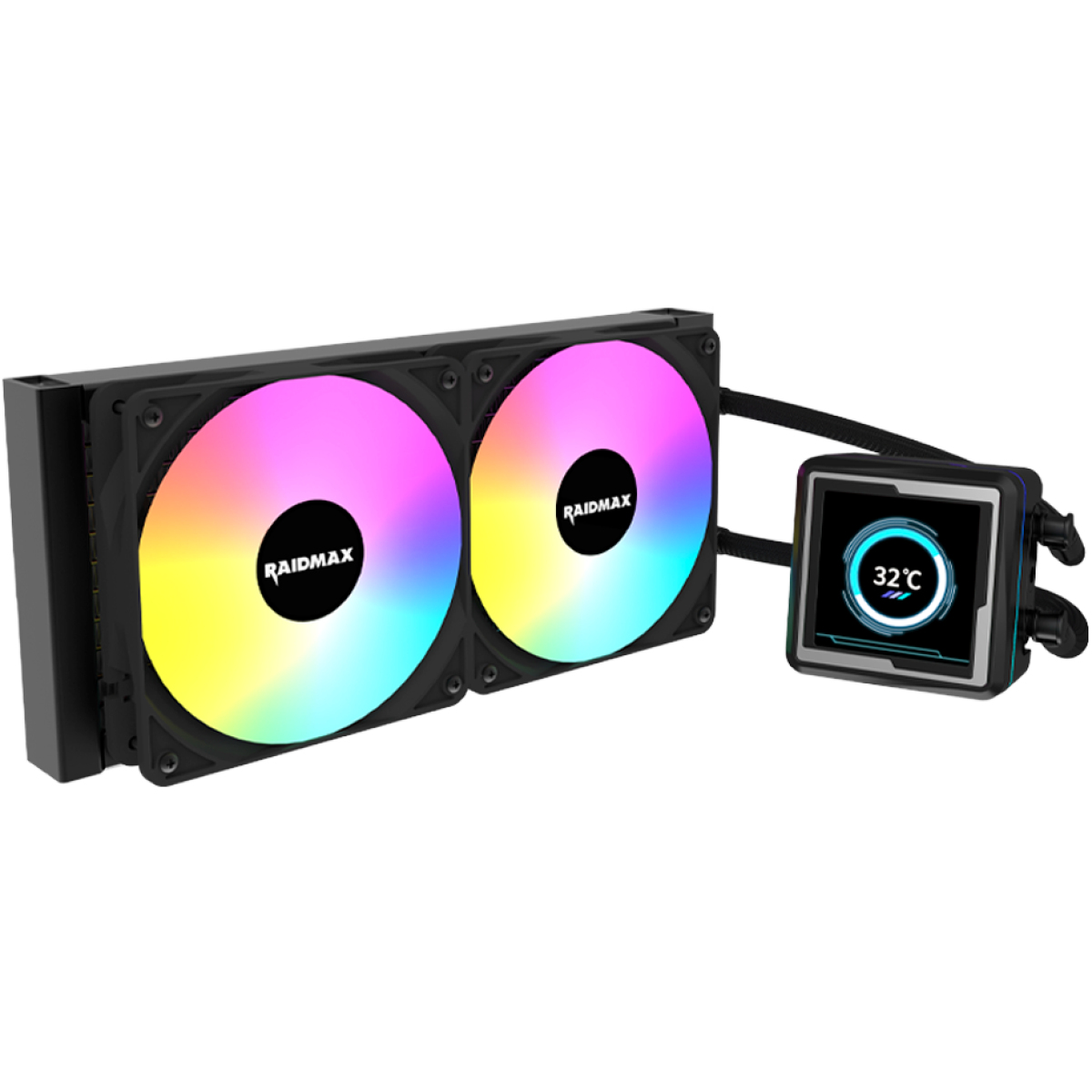 Raidmax Lm240 Argb Lcd Aio Water Cooling System 240mm Argb 2.73" Ips Animation Lcd Display Compatible With Intel & Amd Cpu Socket . Black