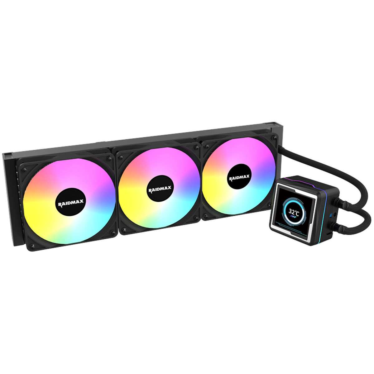 Raidmax Lm360 Argb Lcd Aio Water Cooling System 360mm Argb 2.73" Ips Animation Lcd Display Compatible With Intel & Amd Cpu Socket . Black