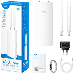 Cudy LT500 Unlocked Outdoor 4G LTE Cat 4 AC1200 Modem Router w/ SIM Card Slot IP65 Detachable Antennas Passive PoE Adapter Included