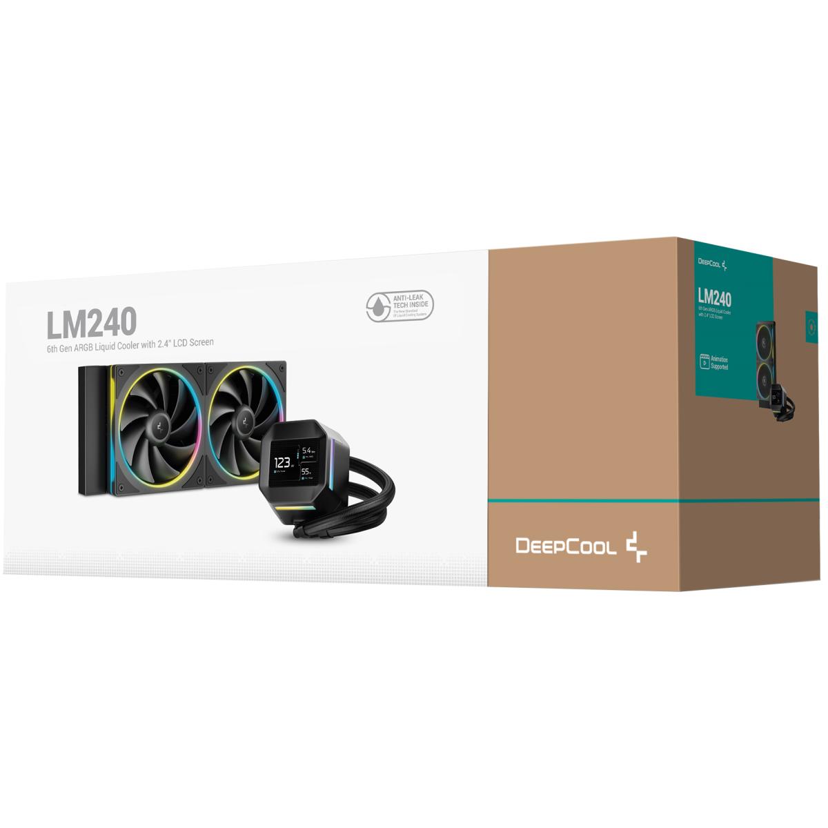 DeepCool LM240 ARGB Liquid Cooler 240mm 2.4" IPS Display Full Customized Supports MP4 Gen 6 Water Pump 3400RPM Anti-Leak For AMD & Intel - Black