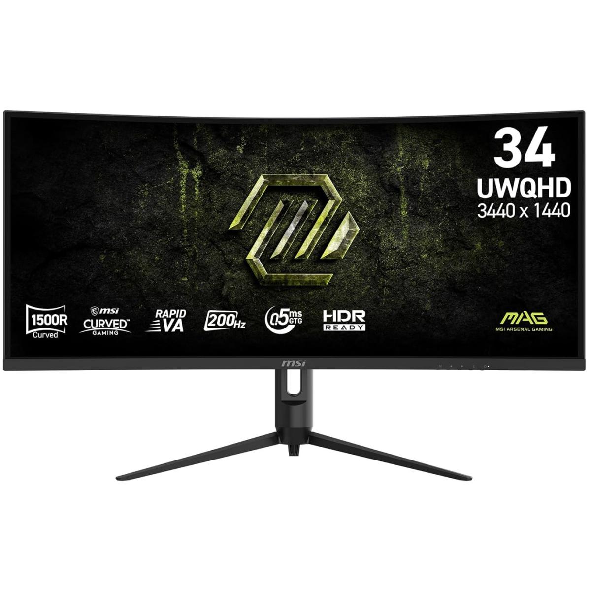 MSI MAG 342CQRF E20 34" UWQHD 4K Curved 1500R 200Hz ,0.5ms , sRGB 110% 1.07B Color HDR Ready AI Vision Less Blue Light Adaptive-Sync - Black