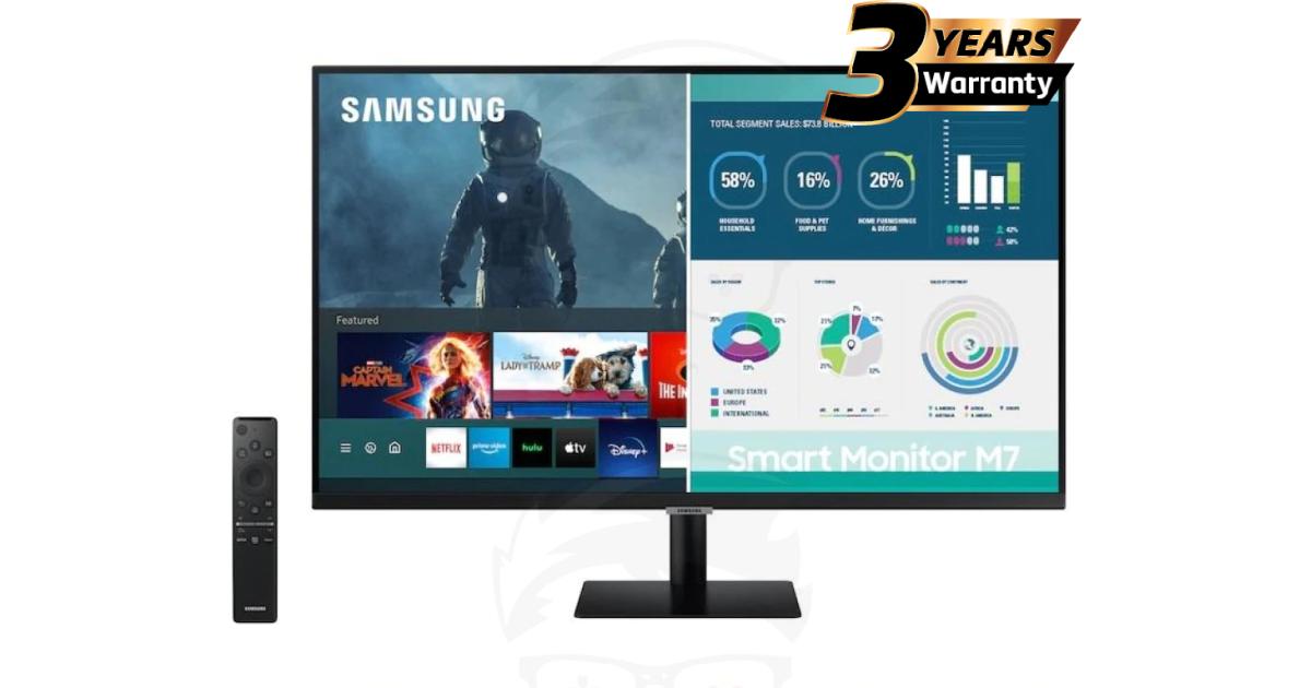 SAMSUNG M7 (AM700) 32" 4K UHD HDR10+ Smart Monitor w/ Speakers, USB-Type C- with Netflix, YouTube, HBO, Prime Video and Apple TV Streaming , Black