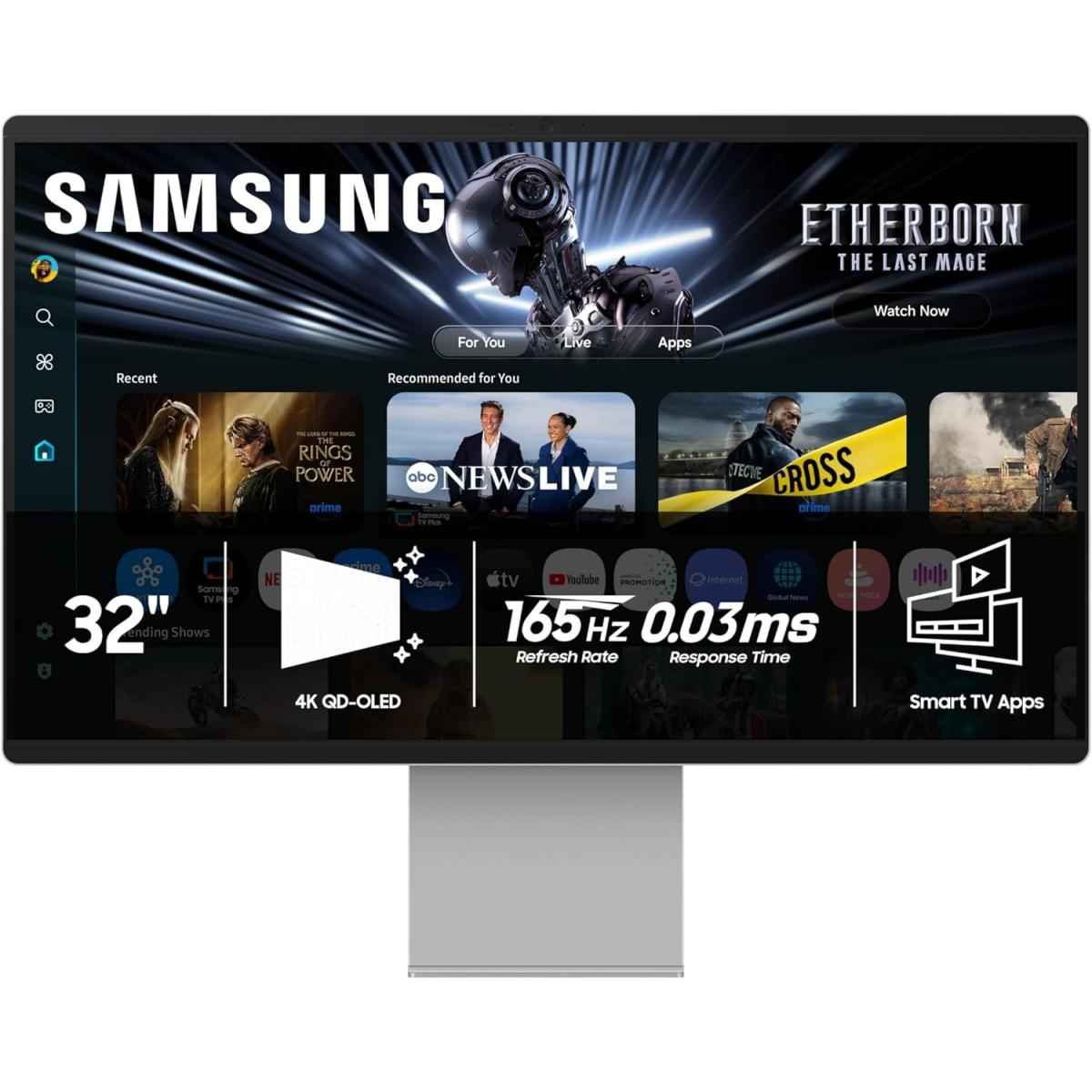 Samsung M9 32" (m90sf) Smart Ai Oled 4k Qd Oled, 165hz, 0.03ms, Hdr10+, 100% Srgb, Vision Ai W/ Metal Slim Design, 4k Camera, Usb Type C, Ergonomics & Adaptive Sound Pro Speakers (eclipse Silver)