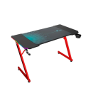 Marvo DE-11 Carbon Fiber RGB Gaming Desk, 120cm Surface, Steel Frame, Integrated Headset & Cup Holder, Home Office Computer Table, Black & Red