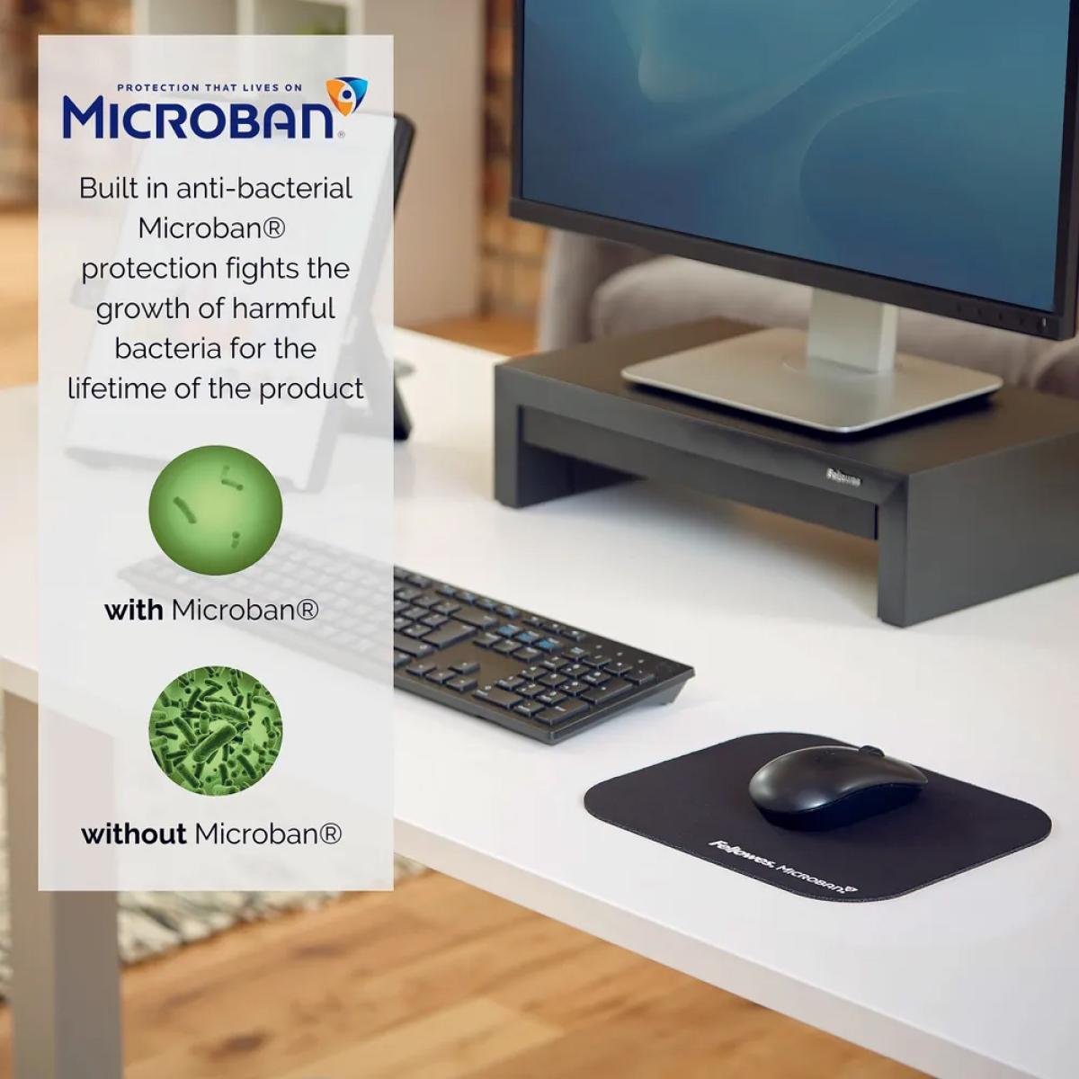 Fellowes Microban Mouse Mat In Black With Antibaerial Proteion Layer Black Fellowes Microban Mouse Mat In Black With Antibaerial Proteion Layer Black