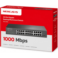 Mercusys MS124GS 24-Port Gigabit Desktop Rackmount Switch, 24x Gigabit RJ45 Ports, 48Gbps Switching Capacity, Isolation Mode, Loop Prevention, 802.1p QoS, Plug & Play, Metal Case