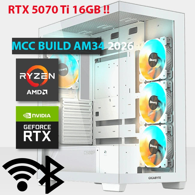 MCC AM34-26 - MIDAS Gaming PC Build || AMD Ryzen 7 9850X3D 8-core - GeForce RTX 5070 Ti 16GB GDDR7 Graphics Card