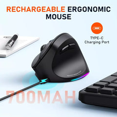 MEETION BTM010R WIRELESS BLUETOOTH ERGONOMIC VERTICAL MOUSE RECHARGEABLE RGB