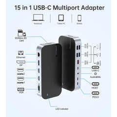 Choetech Hub M52 15 In 1 Laptop Usb C Docking Station Dual Monitor For Notebook , Mobile & Tablet - CompuMe
