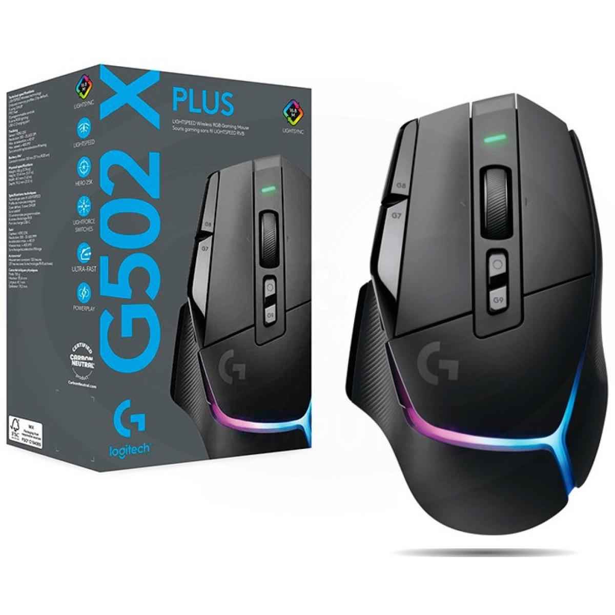 Logitech G502 X Plus Lightspeed Wireless , Hybrid Optical-Mechanical Switches w/ Hero 25K Sensor, Lightsync RGB, USB-C charging, 13 Programmable Controls - High Performance Gaming Mouse (Black) | G502 X Plus Lightspeed Wls |
