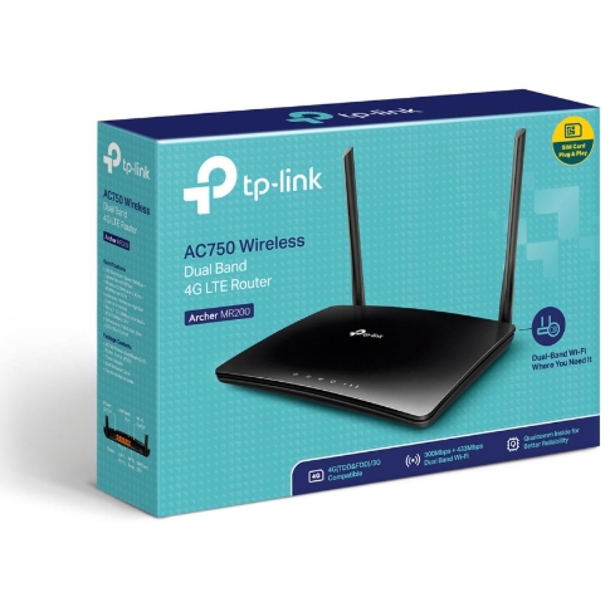 TP-Link Archer MR200 AC750 Dual Band 4G LTE Mobile Wi-Fi SIM Slot Unlocked No Configuration Required Removable Wi-Fi Antennas Router (Black)