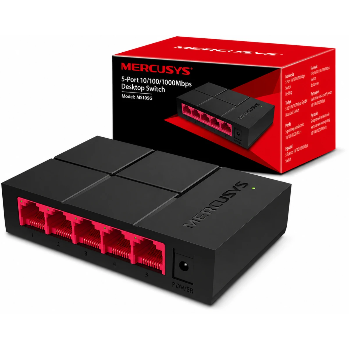 MERCUSYS MS105G 5-Port Gigabit Desktop Switch Plug and Play, Power Saving, Black
