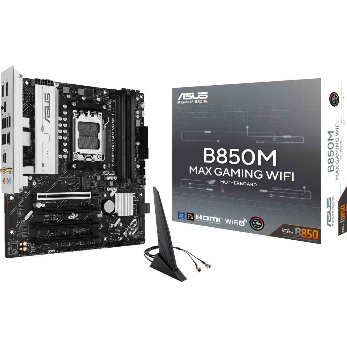 Asus B850m Max Gaming Wifi 6 Am5 Micro Atx Amd B850 Chipset, 4x Ddr5 Udimm Slots, Up To 256gb Max Memory, 4x Pcie X16 Slots, 2x M.2 Slots, Wifi & Bt Conneivity