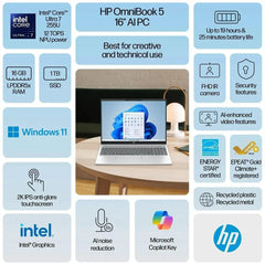 Hp Omnibook 5 Ai Business Laptop 16 Inch Fhd+ 2k Multitouch Screen Ips Intel Core Ultra 7 255u Processor