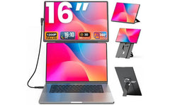 V2COM N2 16" IPS Full HD Portable Monitor Extender with Height-Adjustable Case Stand, 360° Rotation & Vertical Lift, USB-C/HDMI Plug & Play VESA Mount Support