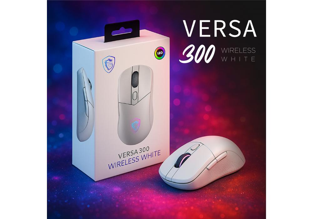 MSI VERSA 300 W Dual WIRELESS Rechargeable Gaming Mouse - 8000 DPI Optical Sensor, 1000 Hz Polling Rate, Symmetrical, 30M+ Click OMRON Switches, 6 Buttons, 50-Hour Battery, 1ms Latency, RGB, 60g - White