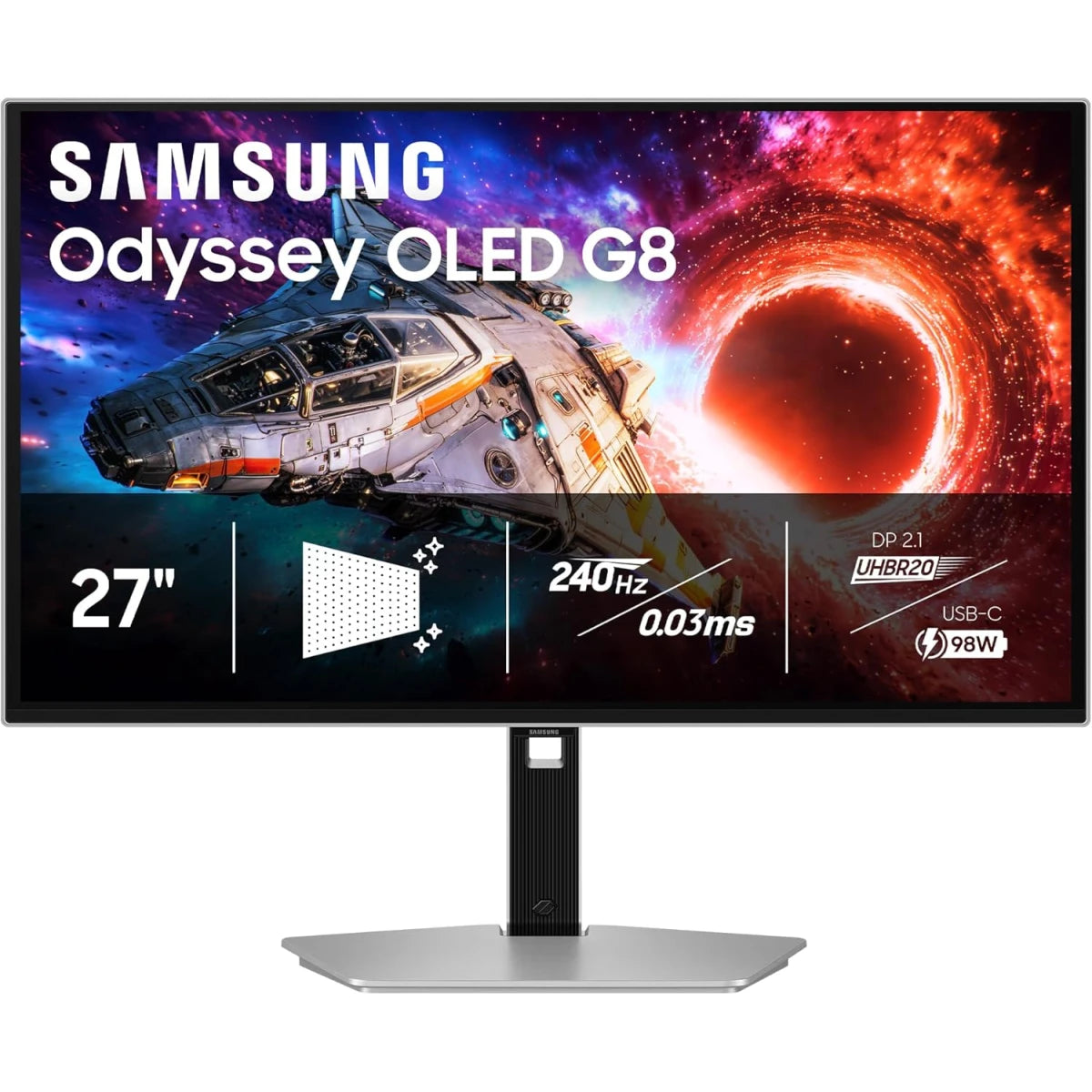 Samsung S27HG802SM Odyssey OLED G8 27-inch 4K QD-OLED 240 Hz 0.03 ms Gaming Monitor – Silver