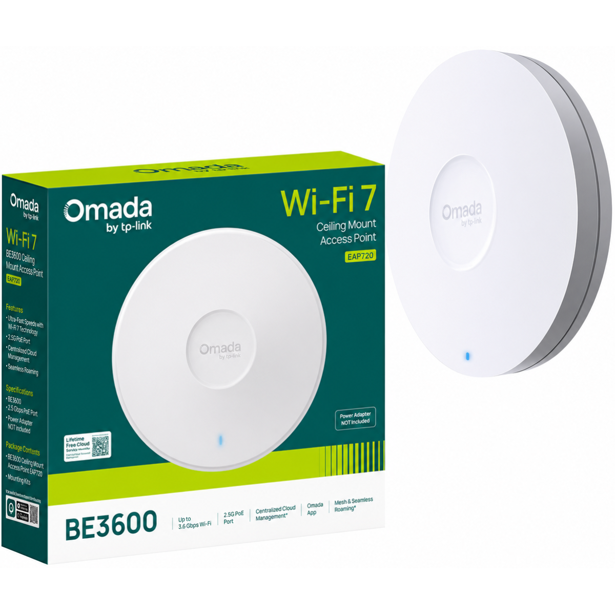 TP-Link Omada EAP720 BE5000 Dual-Band Wi-Fi 7 Ceiling Mount Access Point with Power Adapter