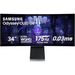 SAMSUNG Odyssey G8 G855D Odyssey G8 Smart 34" OLED 3K UWQHD , 175Hz , 0.03ms (GtG) , AMD FreeSync Premium Pro & G-Sync Technology, Silver
