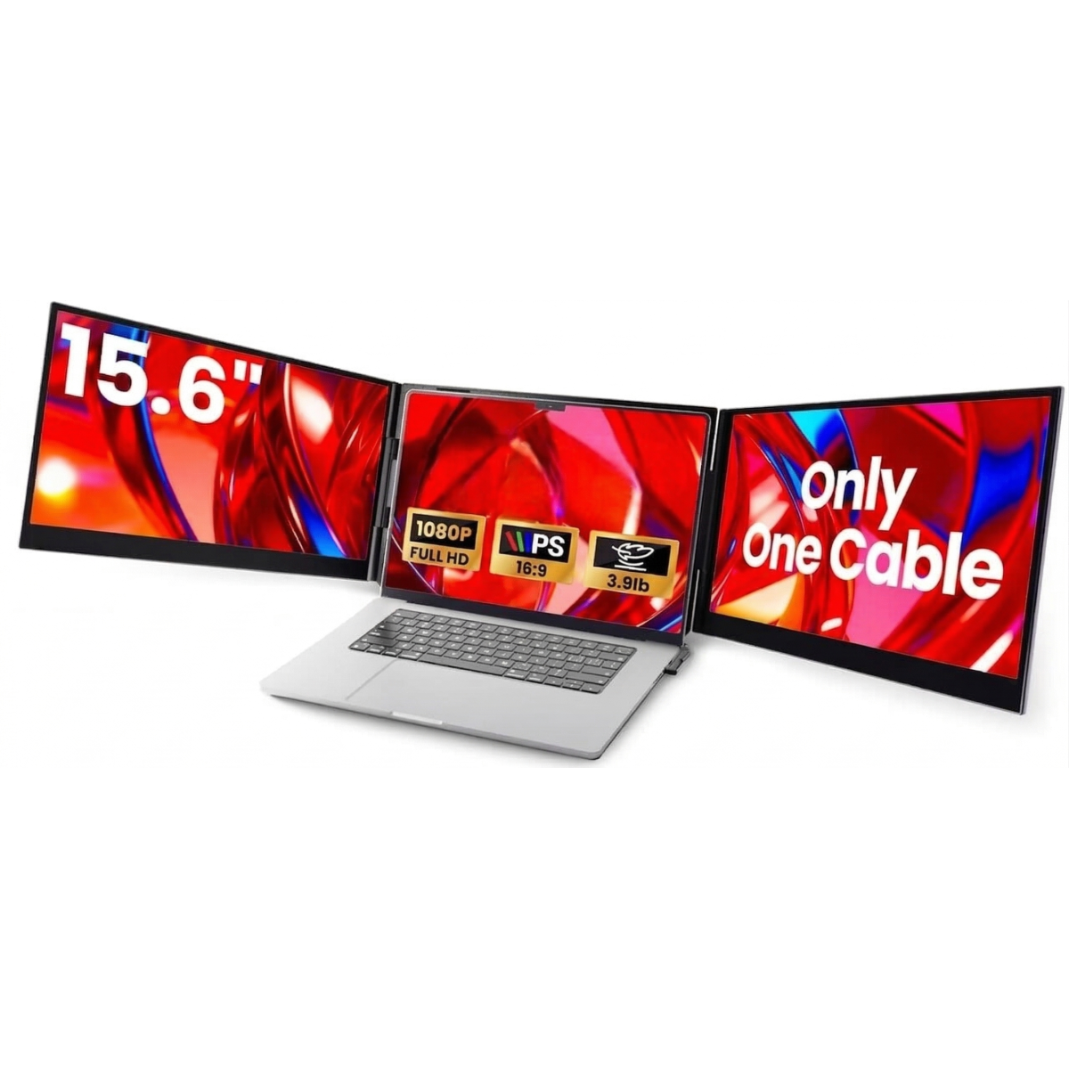 V2COM P7 Pro 15.6" IPS Full HD Triple Screen Extender Portable Monitor for Laptops 13-17.3" Ultra-Slim One Cable USB-C/USB-A Extended Display For macOS Windows Chrome OS Nintendo Switch