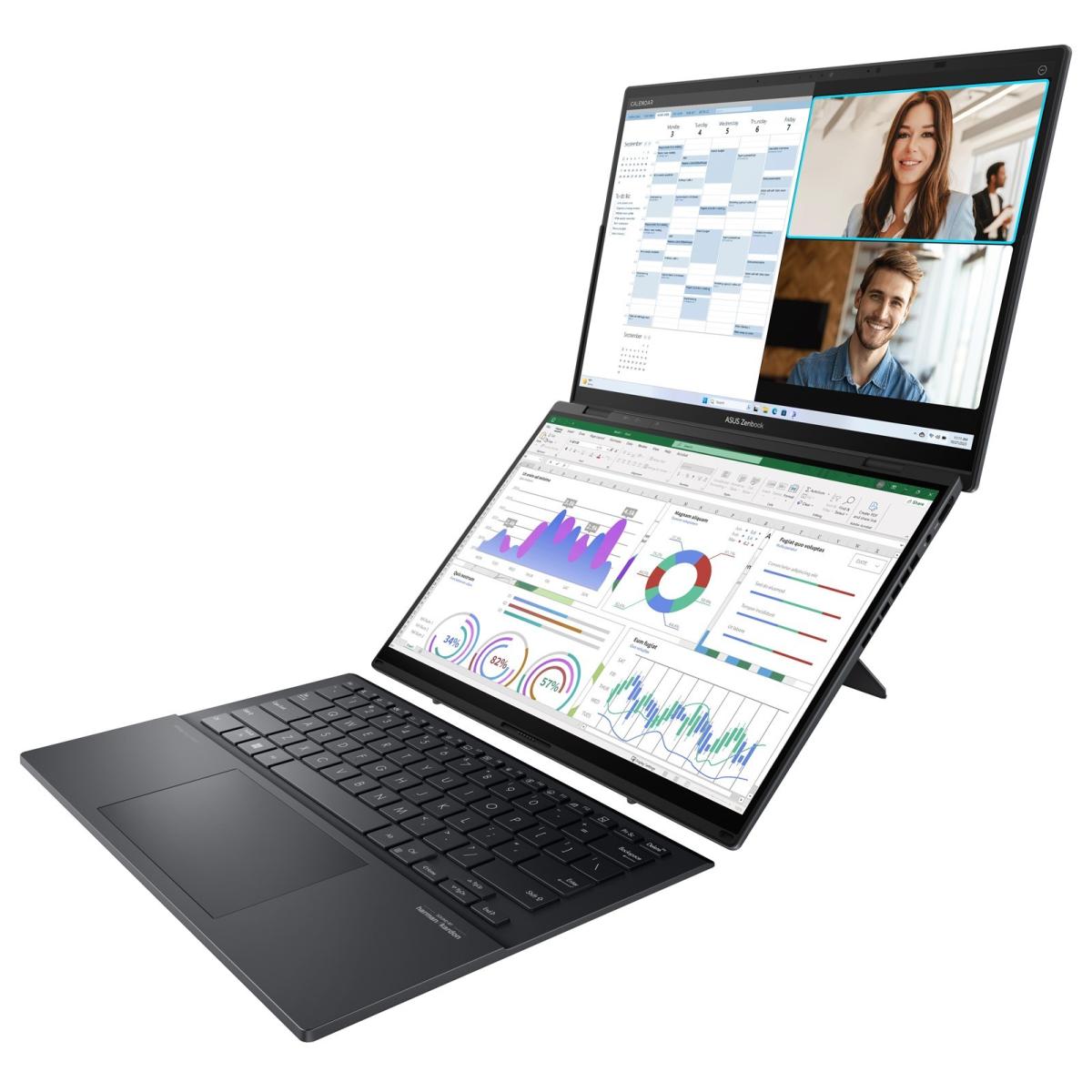 ASUS Zenbook Duo OLED, Dual 14" OLED 3K @120Hz Touch Screens, Intel Core™ Ultra 9 processor 285H, Intel® Arc™ Integrated Graphics, 32GB DDR5X RAM, 2TB M.2 PCIe NVMe Gen4, Windows 11 Home - Inkwell Gray Laptop w/ Sleeve & ASUS Pen | UX8406CA-PZ005 - CompuMe