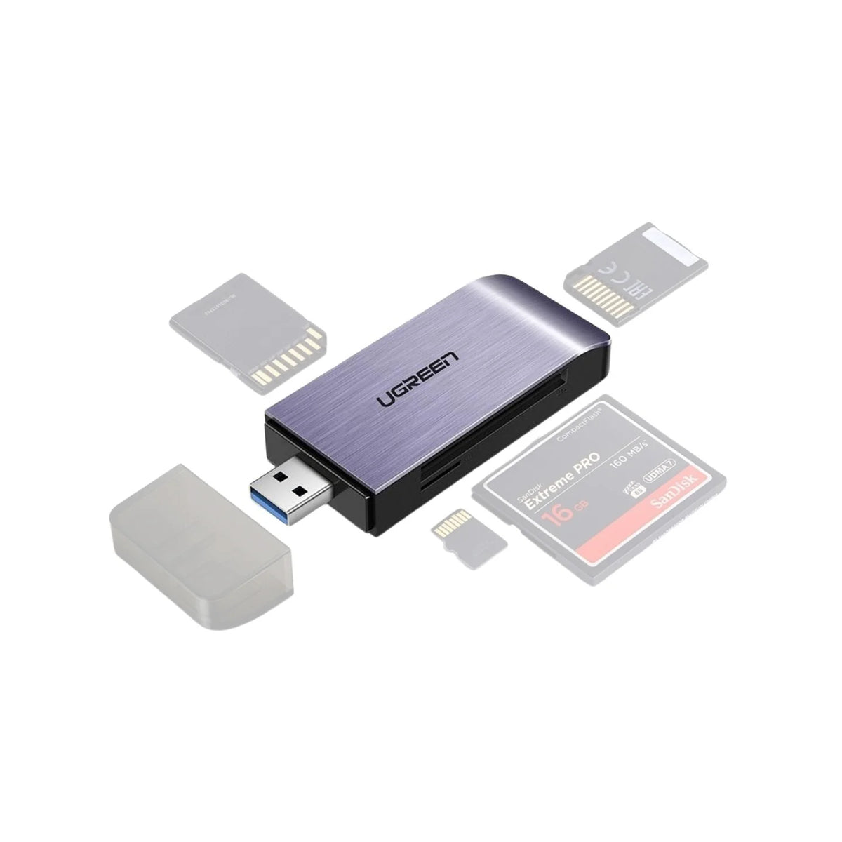 Ugreen 50541 4 In 1 Usb 3.0 Multifunction Card Reader Tf,sd,cf,ms With 5gbps Transfer Speed