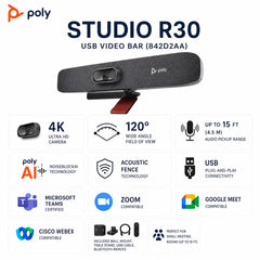 Poly Studio R30 4K USB Video Bar for Small Meeting Rooms – 842D2AA#ABA