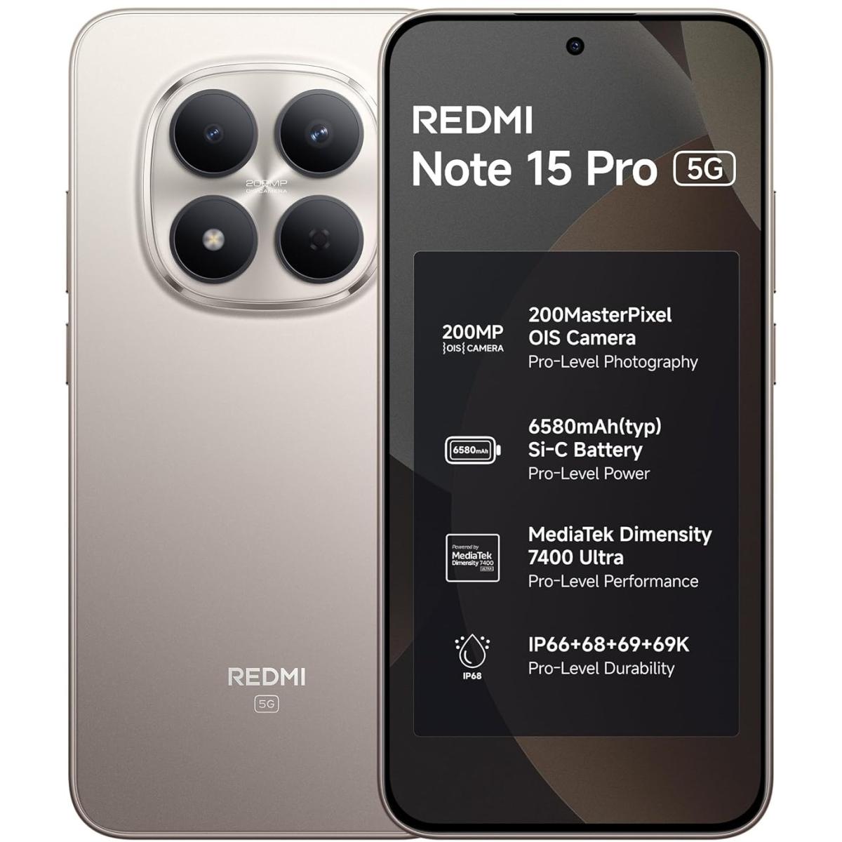 Xiaomi Redmi Note 15 Pro – 120Hz AMOLED Display, 200MP OIS Camera, 12GB RAM, 512GB Storage, 6500mAh Battery , Titanium