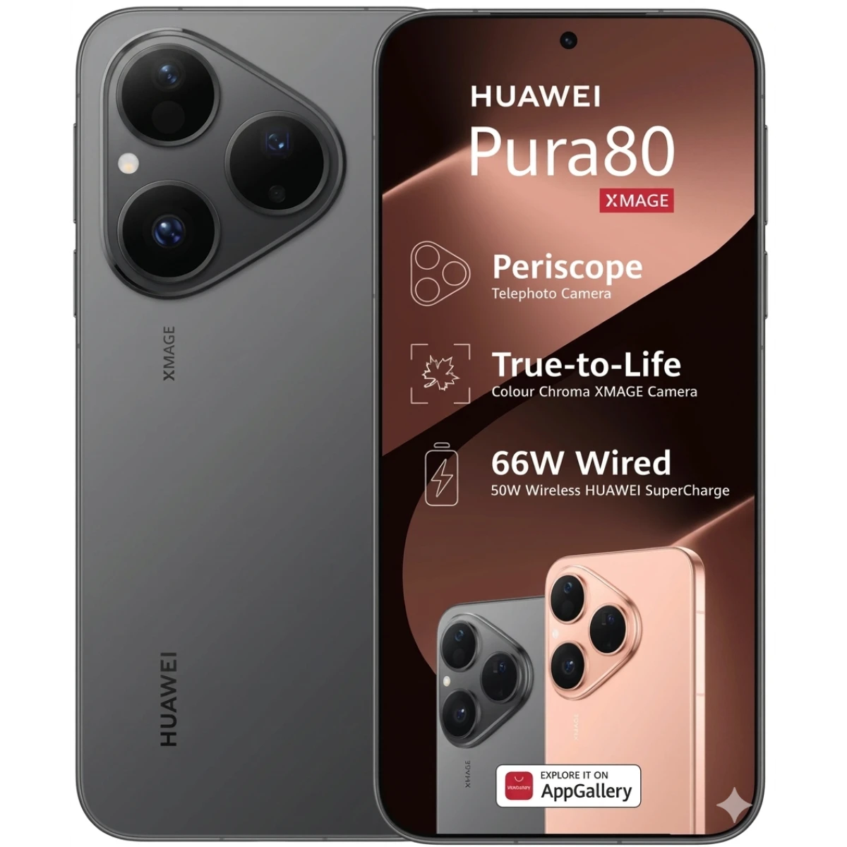 HUAWEI Pura 80 – 120Hz LTPO OLED Display, 50MP OIS Triple Camera, 12GB RAM, 256GB Storage, 5170mAh Battery , Frosted Black