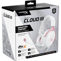HyperX Cloud III Wired Angled 53mm Drivers DTS Memory Foam Durable Frame Ultra-Clear 10mm Mic USB-C & USB-A 3.5mm For PC, PS5, Xbox Series X|S - Pink