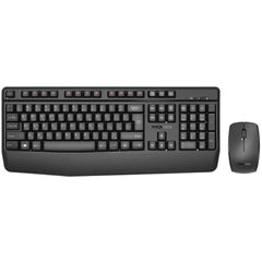 Promate ProCombo-14 Ergonomic Wireless Multimedia Keyboard with Palm Rest & Ambidextrous Mouse, 1200 DPI Sensor Resolution, Media Control, Palm Rest, English - Arabic Layout, Black