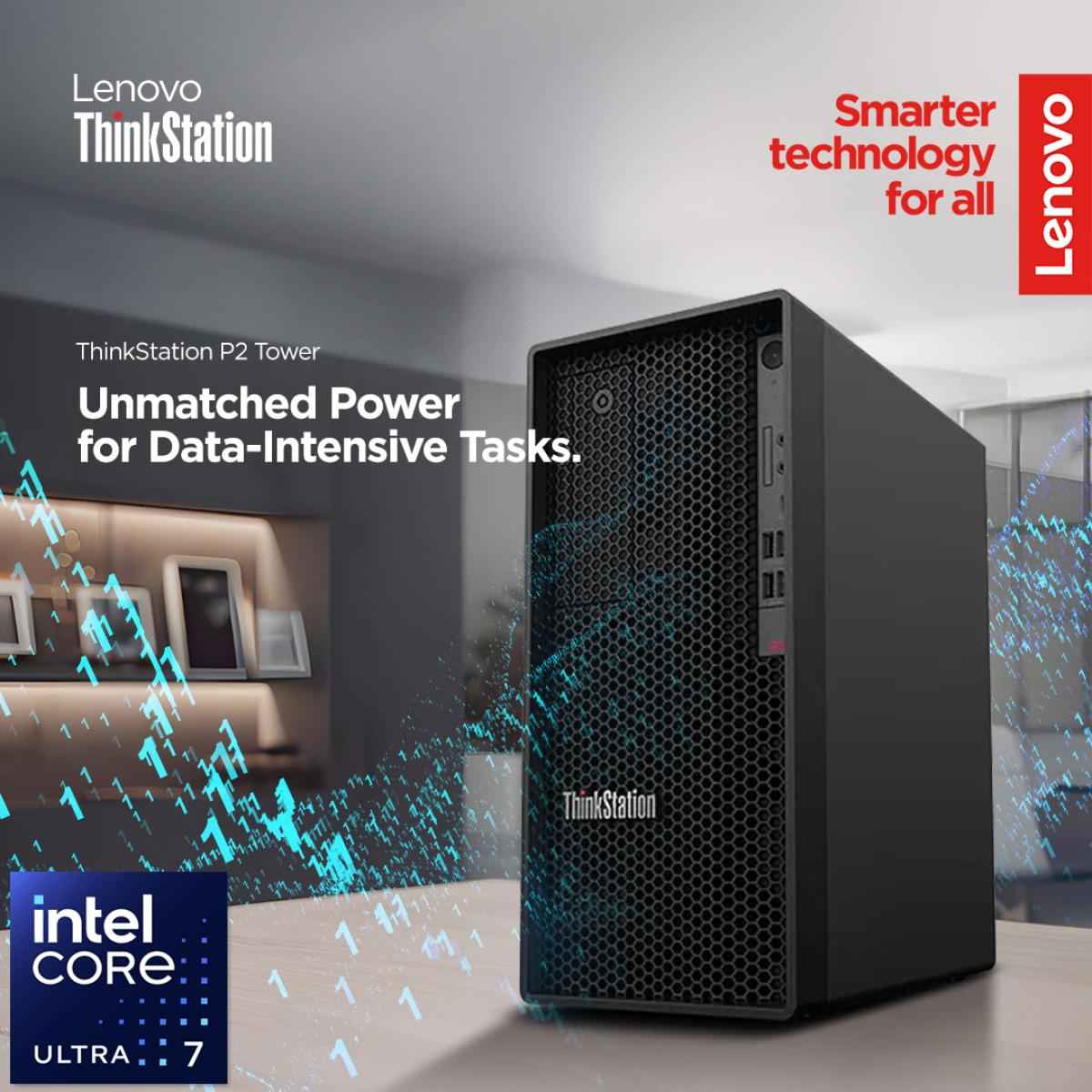 Lenovo Thinkstation P2 Tower Workstation Gen 2 (2025) New Intel® Ultra 7 Gen Ii 265k 20 Cores Ai Optimized Performance , Isv Certified , Secure, Durable & Reliable W/ Upgradable Graphic Card & 3 Years Warranty Black