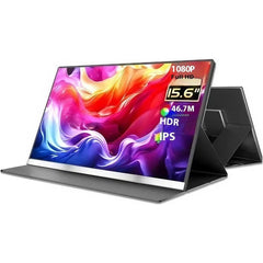 V2com P4 15.6" Ips Full Hd Extender Dual Screen Portable Monitor W/ Hdmi & Usb C Port Anti Glare Built In Speakers & Proteive Case