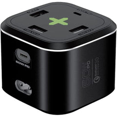 Promate PowerCube-PD80 USB-C Charging Station Multi-Port 60W/20W Dual USB-C 2.4A Dual USB & Quick Charge 3.0 Ports