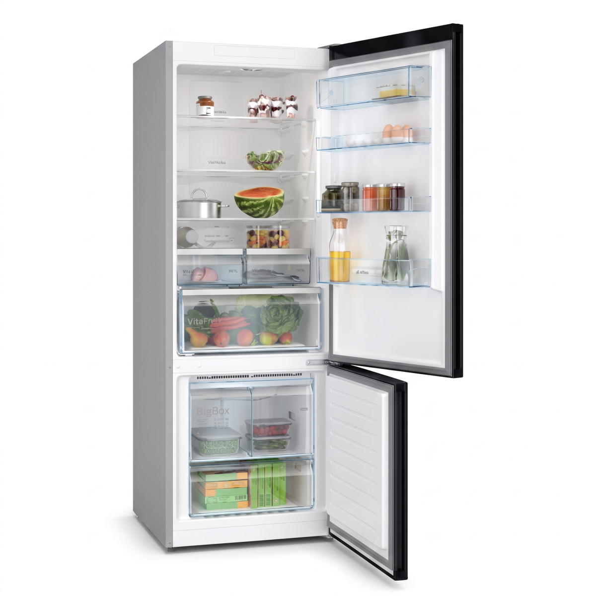 Bosch Bottom Frezzer Refrigerator, Free-Standing, 505Lit, French, Black Steel - KGN56CX30U