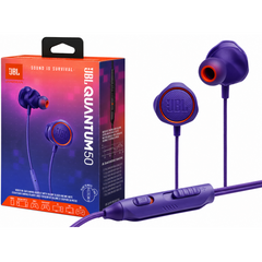 JBL Quantum 50 Wired In-Ear w/ Volume Slider, Mic Mute, Inline Voice-Focus Mic, Realistic Soundstage, Twistlock Technology, Ultra-Soft Silicon, PC and Consoles Compatible - Purple