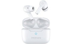 Promate Propods True Wireless In Ear Aive Noise Cancelling Bluetooth V5.3 W/ Mic 25h Playback Time & Charging Case White