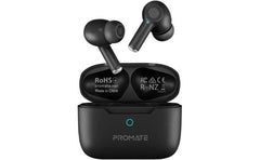 Promate Propods True Wireless In Ear Aive Noise Cancelling Bluetooth V5.3 W/ Mic 25h Playback Time & Charging Case Black