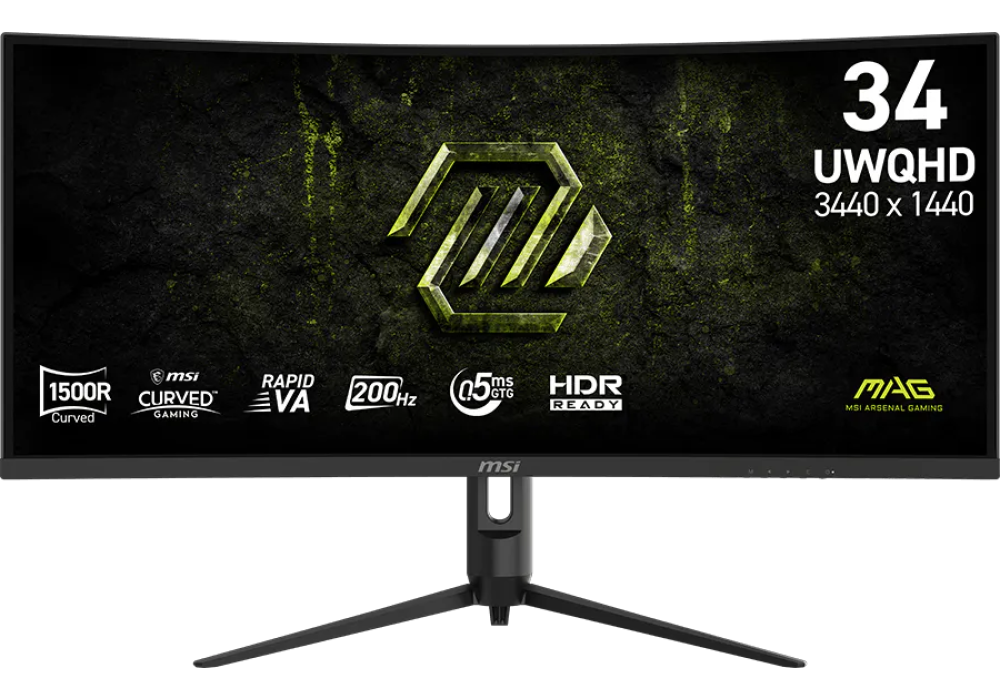 MSI MAG 342CQRF E20 34" UWQHD Curved Gaming Monitor, 1500R 3K 3440 x 1440 Rapid VA, 200Hz, 0.5ms, Adaptive Sync, HDR Ready - 3 Years Warranty