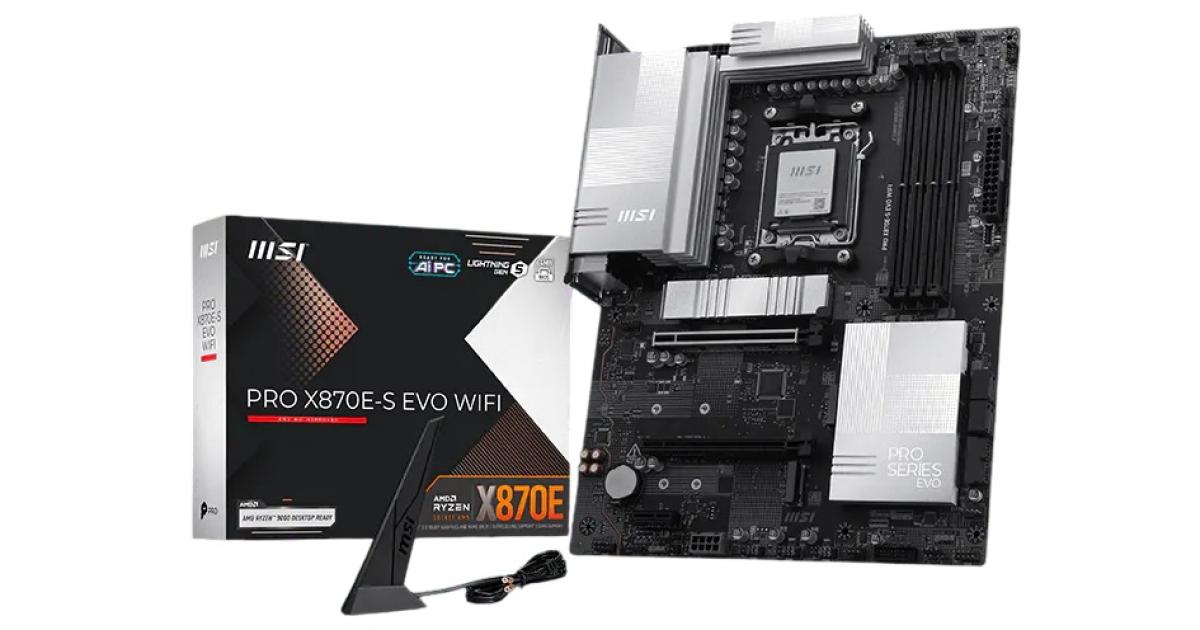 MSI PRO X870E-S EVO WIFI (Wi-Fi 7) AMD RYZEN 9000/ 8000/ 7000 Series AM5/DDR5/PCIe 5.0/3xM.2 - ATX Gaming MotherBoard