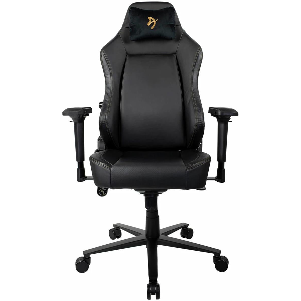 Arozzi Primo Premium PU Leather Gaming Chair Office Chair with Recliner Swivel Tilt Rocker Adjustable Height 4D Armrests Neck Pillow and Built-in Lumbar Adjustment - Black with Gold Accents